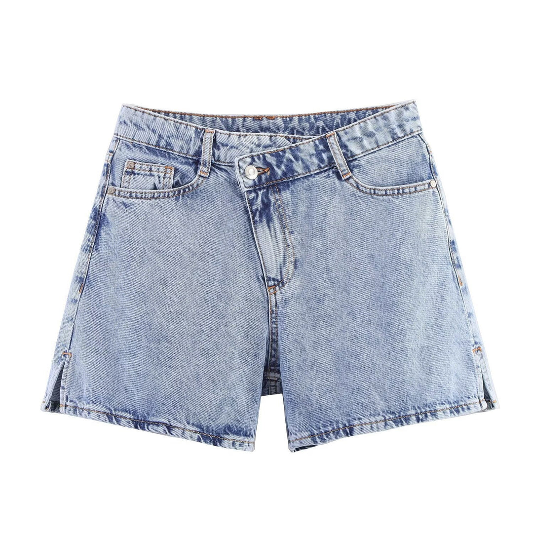 Dame jeansshorts i afslappet vintage-stil med høj talje og sidelunger Skovae