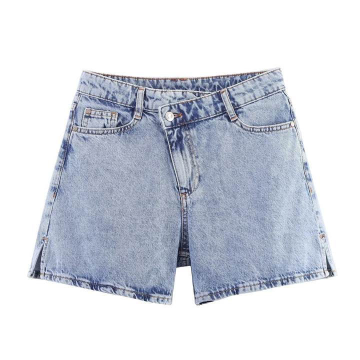 Dame jeansshorts i afslappet vintage-stil med høj talje og sidelunger Skovae