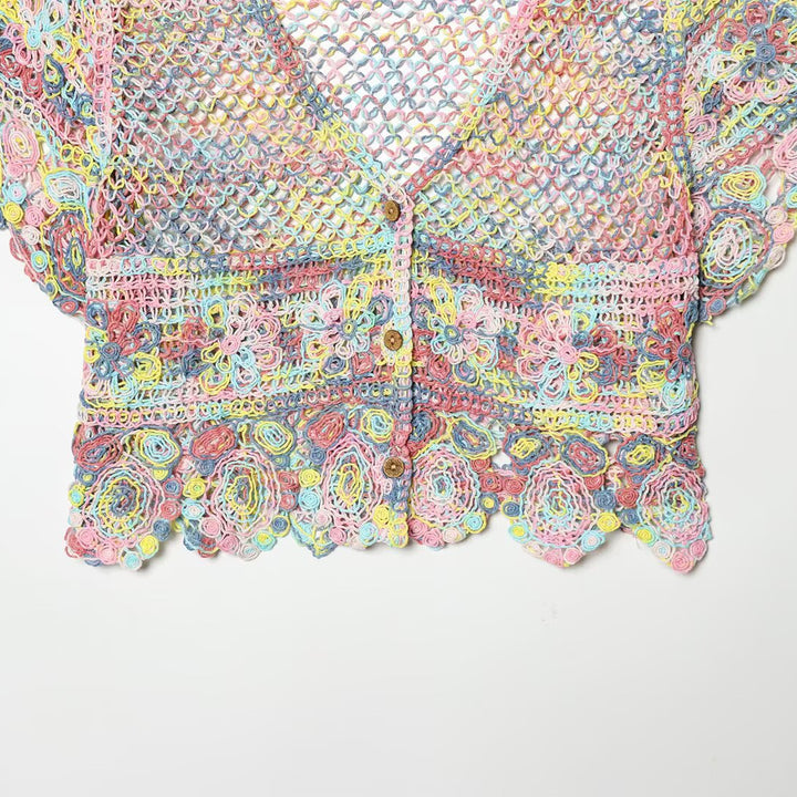Damer luftig spidse-crochet-cardigan med farverigt hæklemønster Skovae