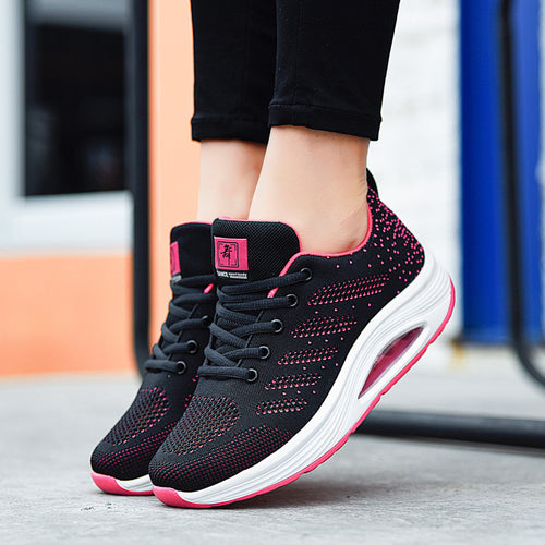 Dame nan åndbar strik-gangkomfort-sneaker med integreret luftfjedersystem og ergonomisk rocker sål Skovae