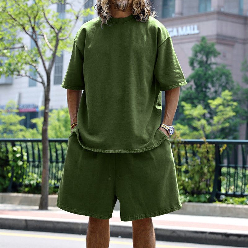 Herren nan oversized loungewear-sæt med boxy-shirt snorebund-bukser og blødt bomuldsblanding skovae