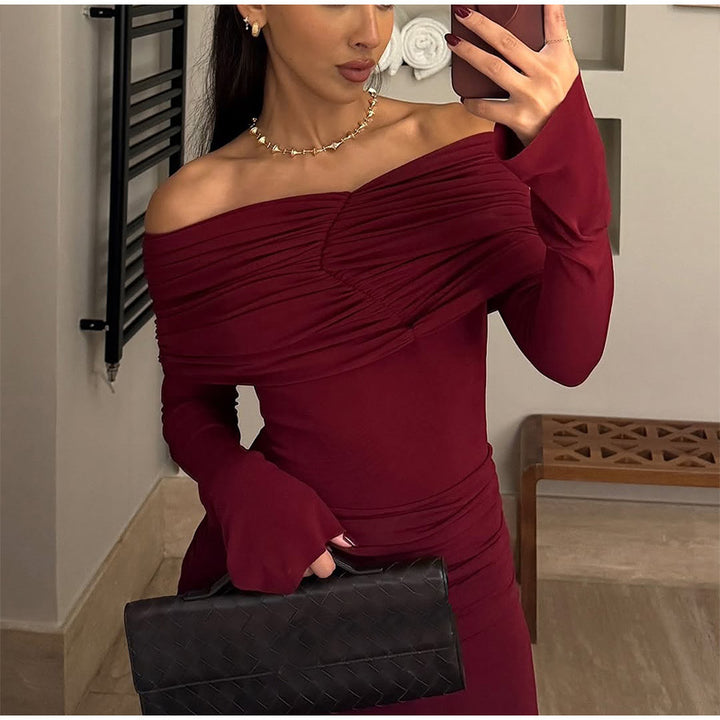 Dame Off-Shoulder Maxikjole med draperede detaljer Stilla