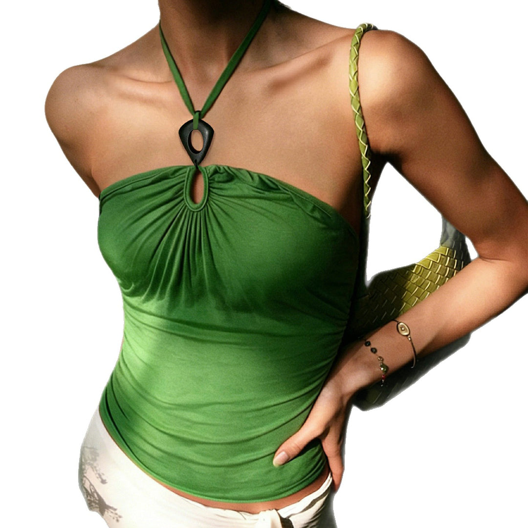 Dame elegant tanktop med raffinerede flæsedetaljer og bindebånd Skovae