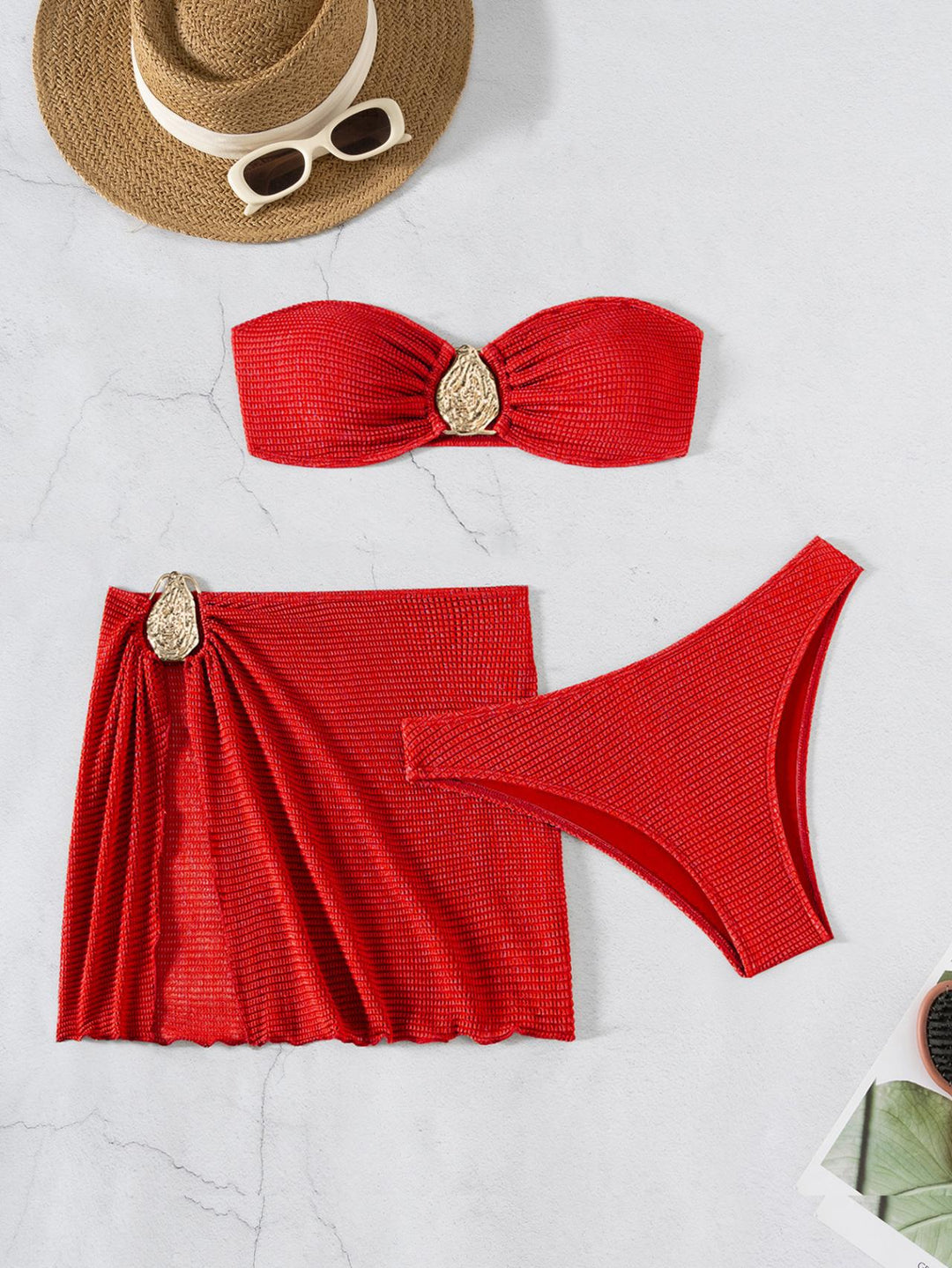 Dame bandeau bikini sæt med flot foldedetalje Skovae