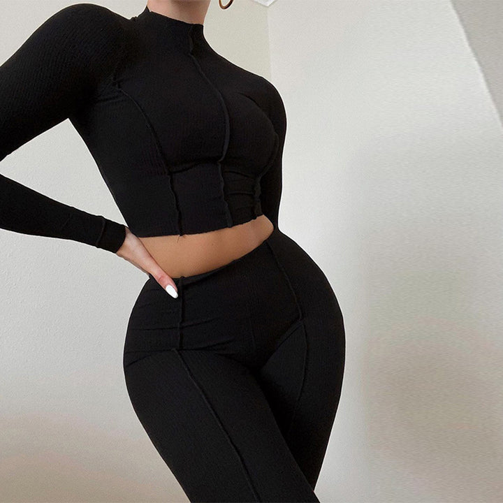 Dame sporty crop-top og leggings sæt med ribbet struktur Stilla