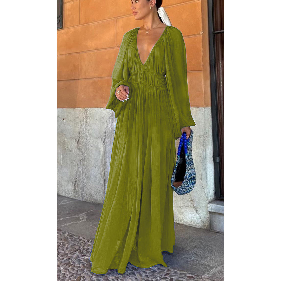 Dame Maxi-kjole med dyb V-udskæring og elegant drapering Stiila