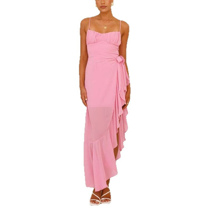 Damer Elegant Maxi Kjole med Asymmetrisk Snit og Rynker Stilla