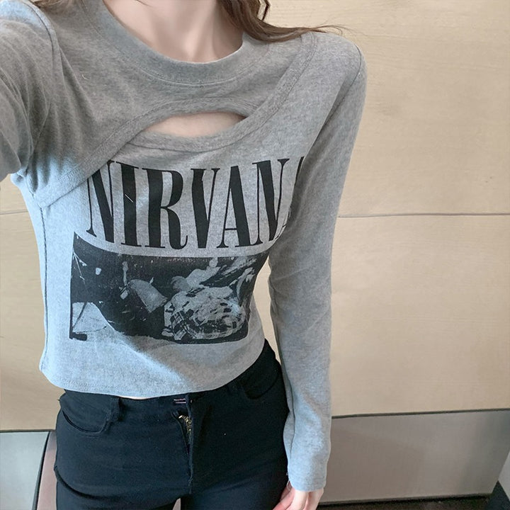 Dame Trendy Cut-Out Grafik Langærmet top Stilla