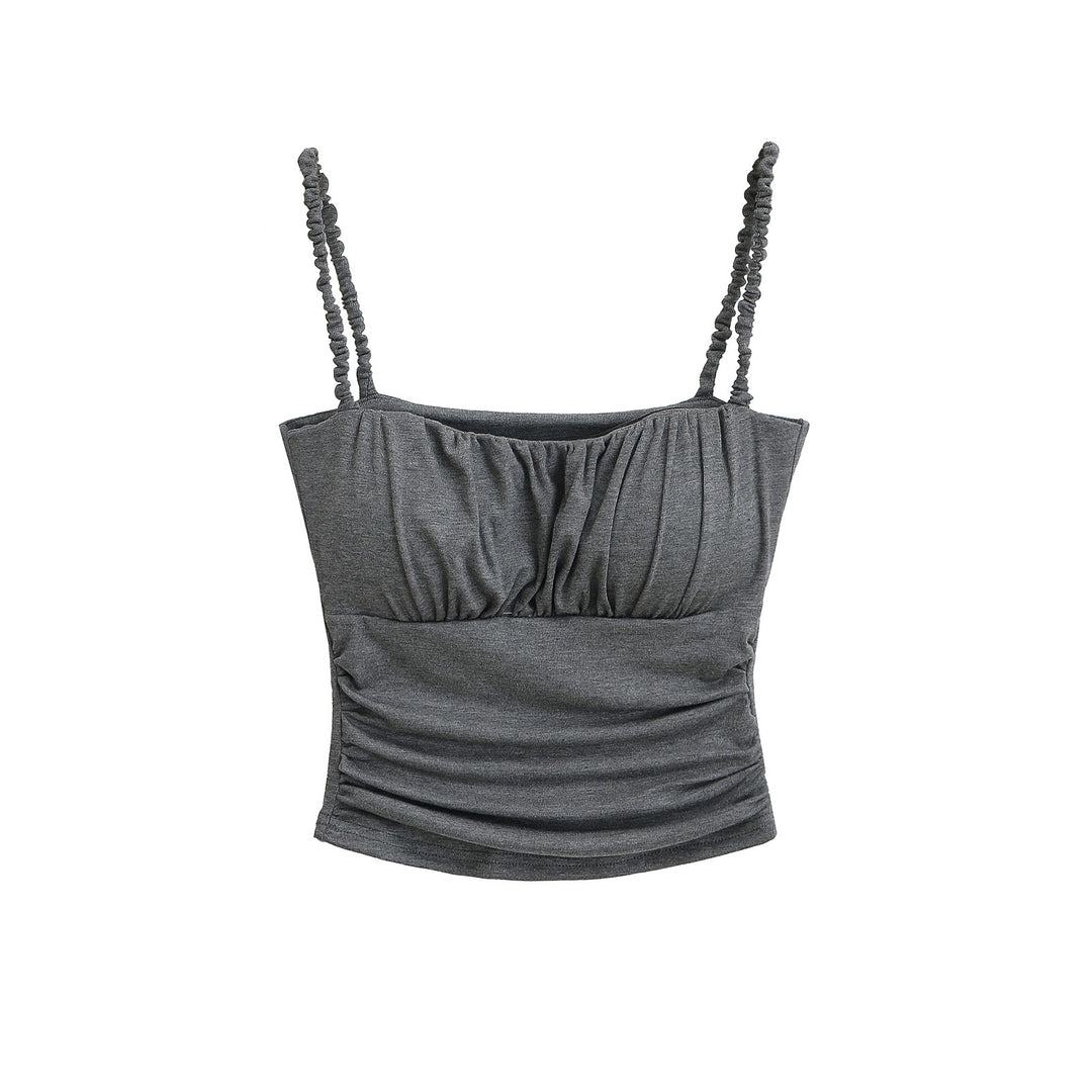 Dame Sporty Crop-Top med rynket detalje og justerbare spaghetti stropper Stilla