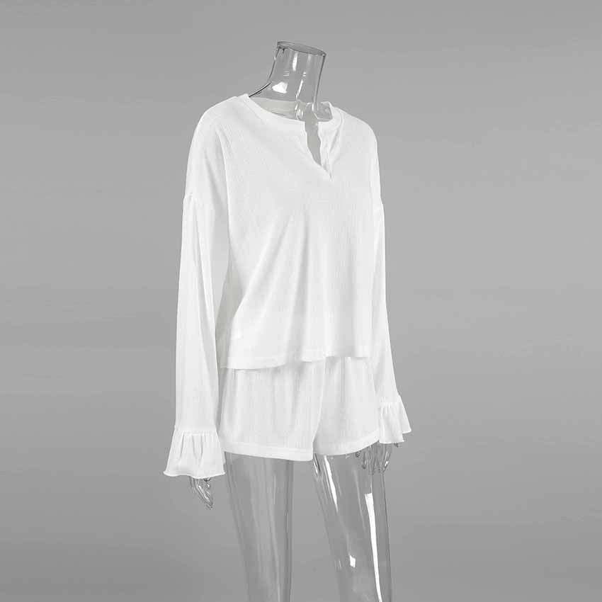 Dame luftig fritids-pyjamasæt med afslappet sweater og shorts Stilla