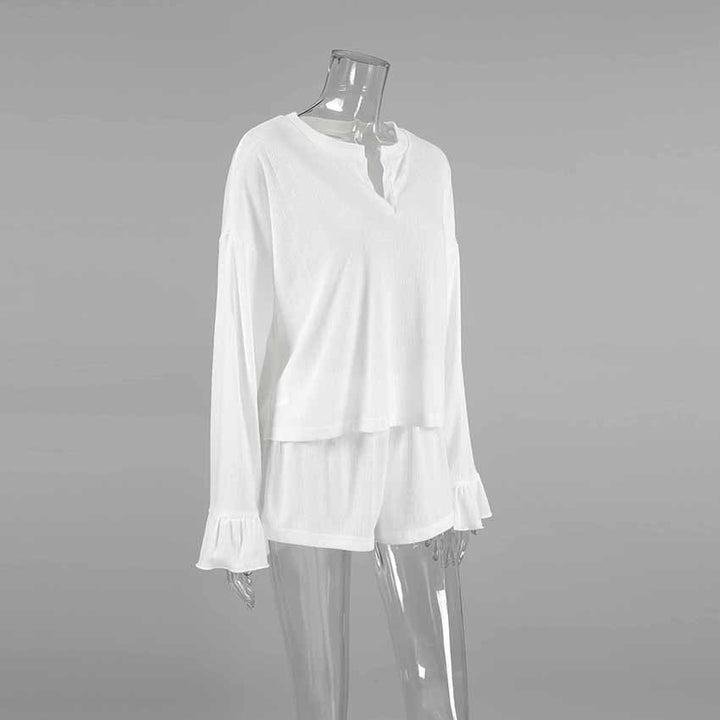 Dame luftig fritids-pyjamasæt med afslappet sweater og shorts Stilla