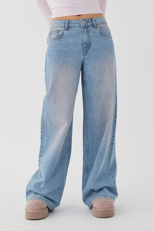 Dame brede High-Waist Jeans med afslappet snit og unikke vaskninger Stilla