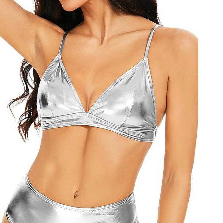 Dame Triangel-Bikini-Sæt med glitrende stof og høj talje Stilla