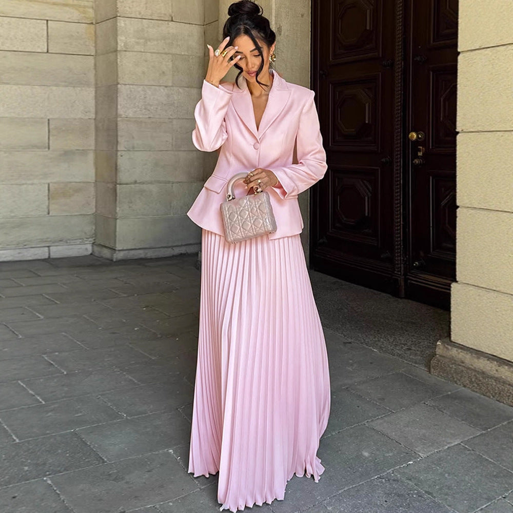 Dame elegant omslagkjole med taillers blazer og svingende nederdel Stilla