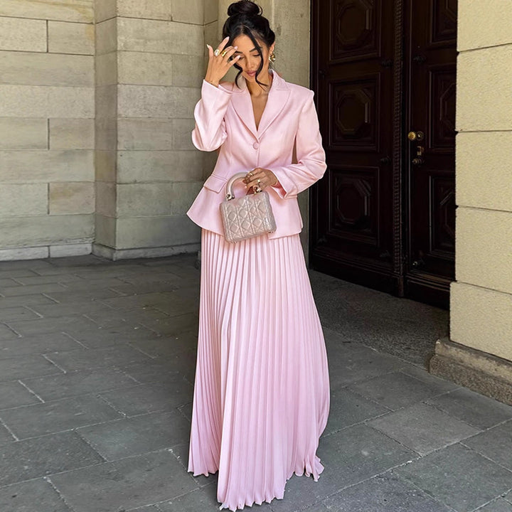 Dame elegant omslagkjole med taillers blazer og svingende nederdel Stilla