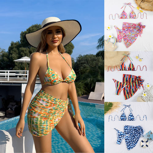 Dame Triangel-Bikini med ternet mønster og flot Pareo Stilla