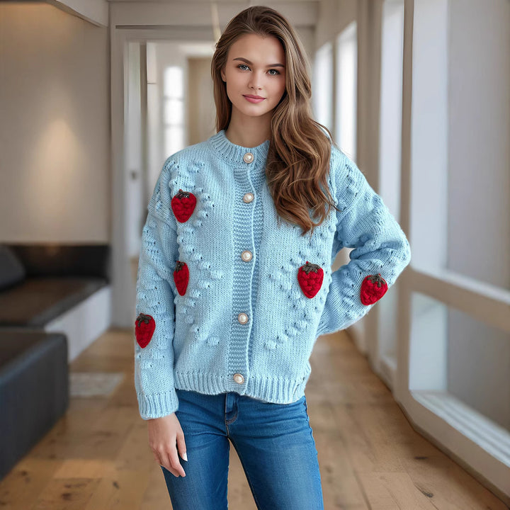 Kvindernes cardigan med leg spæde jordbær broderi og knaplukning Stilla