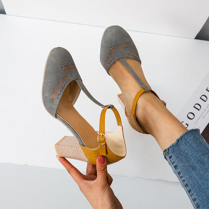 Dame elegante retro-pumps med t-strop og blokhæle Stilla