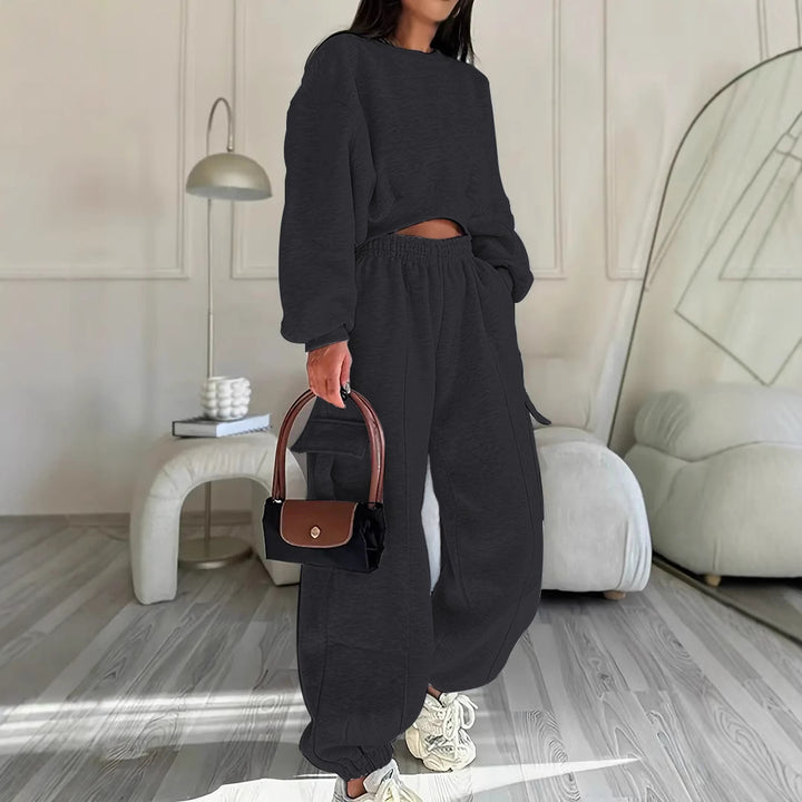 Kvinders afslappede sweatshirt og jogger sæt med høje lommer og elastisk talje Skovae