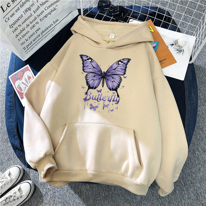 Kvinders hoodie med farverigt sommerfuglemotiv Skovae
