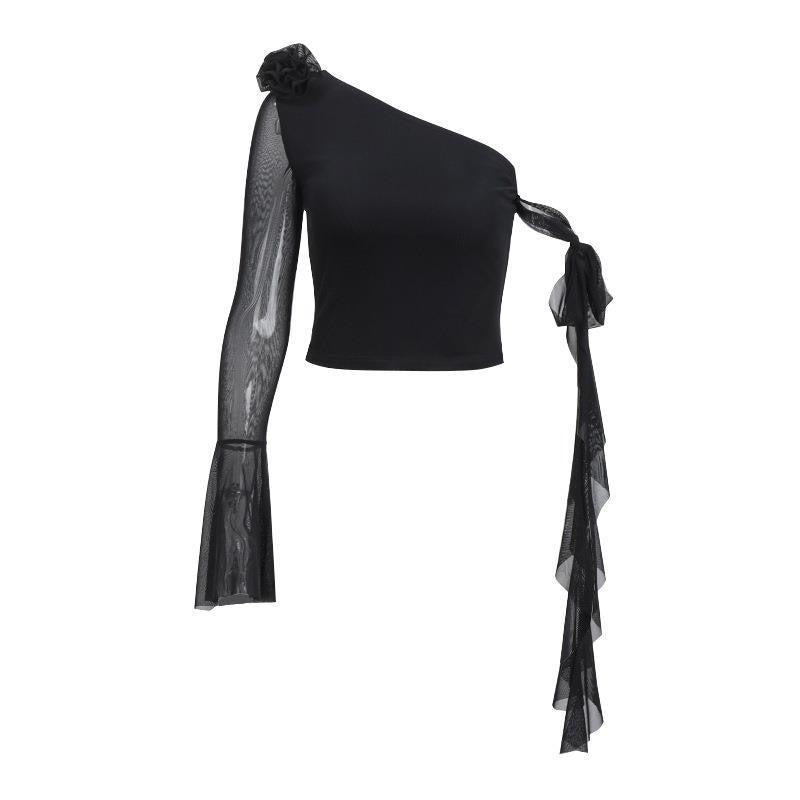 Damer Off-Shoulder Overtøj med transparente ærmer og dekorative accenter Skovae
