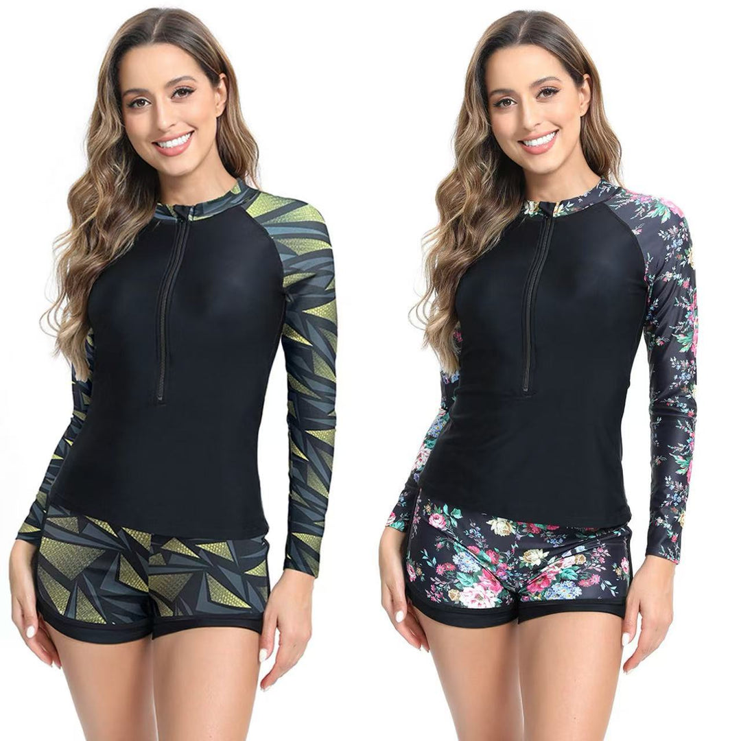 Dame Sporty Langærmet Surfdragt med Lynlås og Shorts Skovae