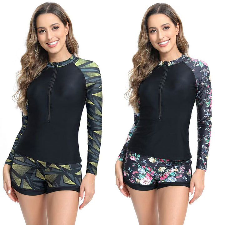 Dame Sporty Langærmet Surfdragt med Lynlås og Shorts Skovae