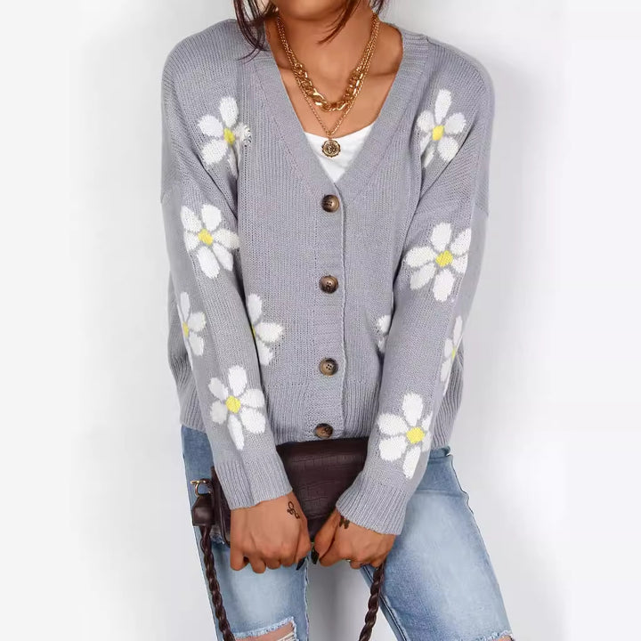 Dame cardigan med blomsterapplikationer Stilla