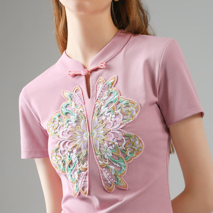 Dame T-shirt med kunstnerisk sommerfuglemotiv og elegant tøjdesign Stilla