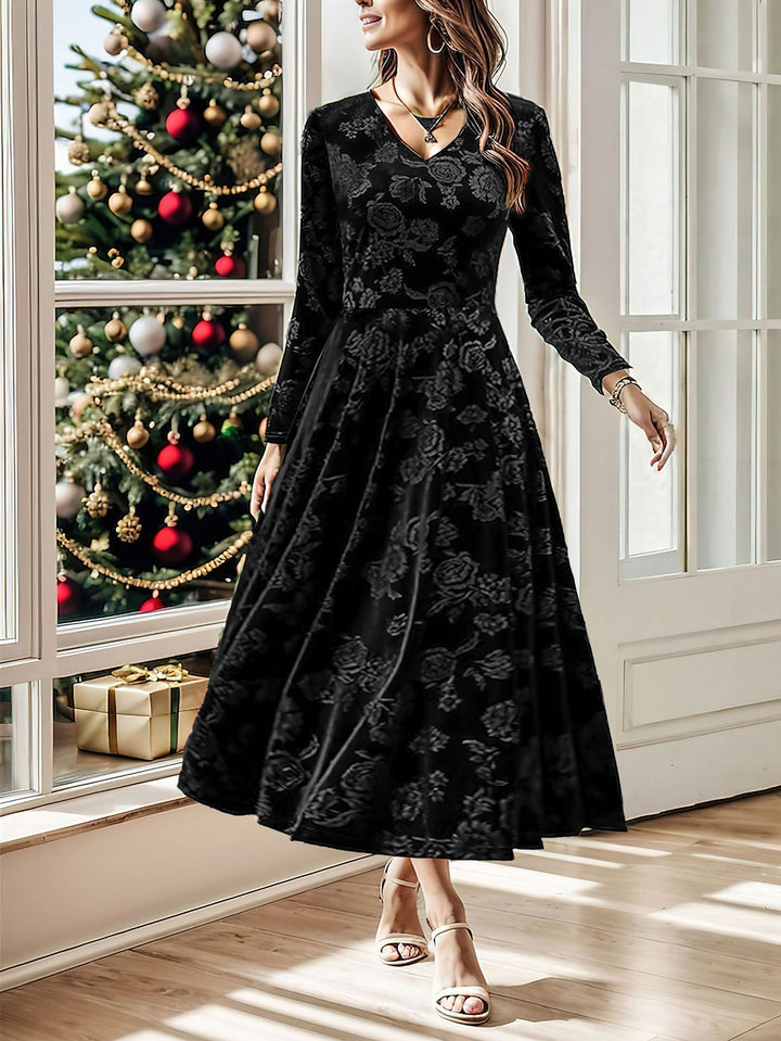 Dame elegant Maxikjole lavet af fint velour med blomster mønster Stilla
