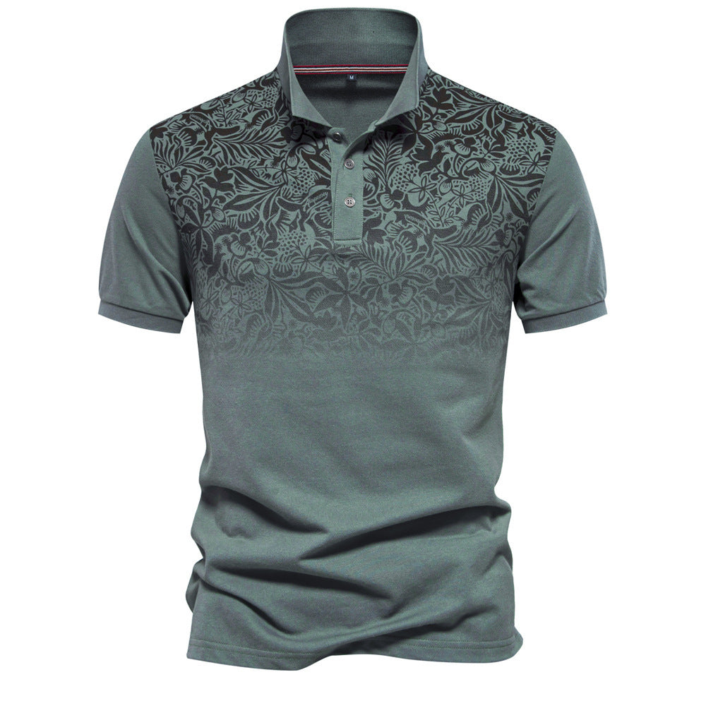 Herren nan polo shirt med floralsk gradient mønster, kentkrave og diskret knaplukning Skovae