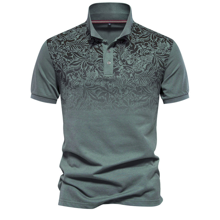 Herren nan polo shirt med floralsk gradient mønster, kentkrave og diskret knaplukning Skovae