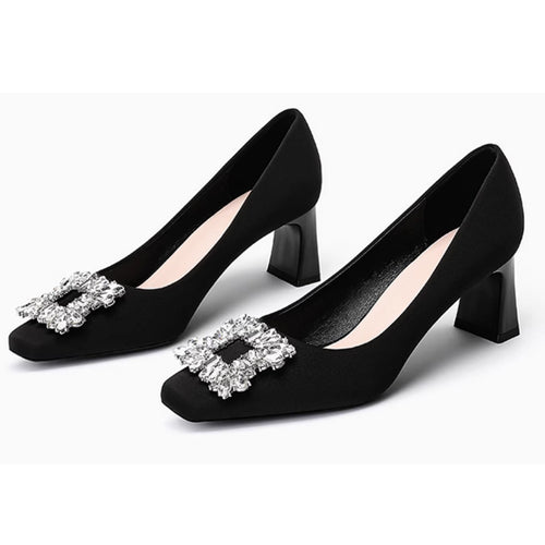 Femme Elegante Satin Blokhæle Pumper med Krystal-Detalje Stilla