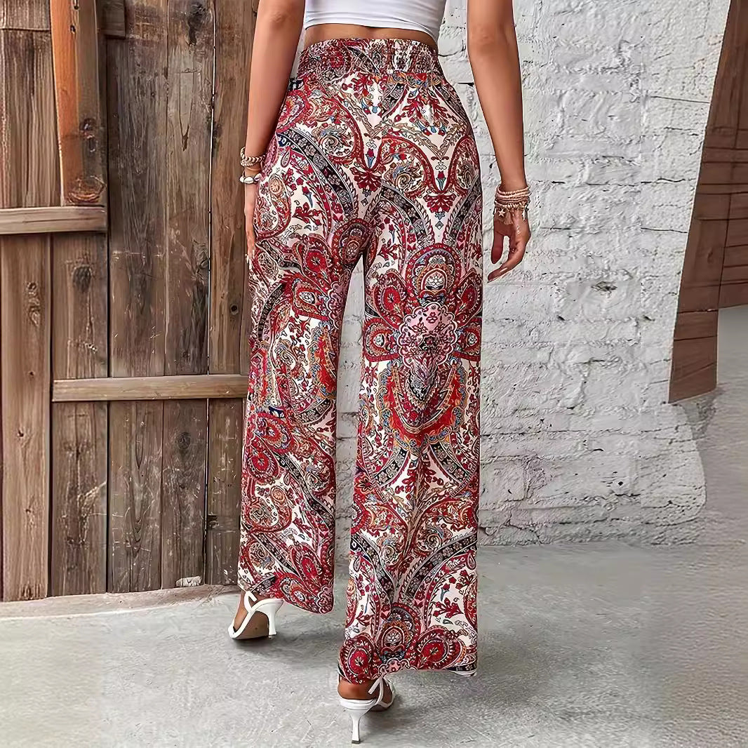Dame Bred Palazzo-Bukser i flydende materiale med moderne Paisley-mønster Stilla