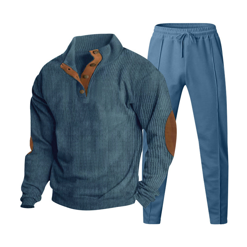Herrer afslappet fleece-pullover med stilfuldt knapstolpe-design og komfortable joggingbukser Stilla