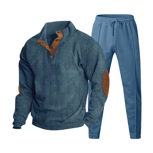 Herrer afslappet fleece-pullover med stilfuldt knapstolpe-design og komfortable joggingbukser Stilla