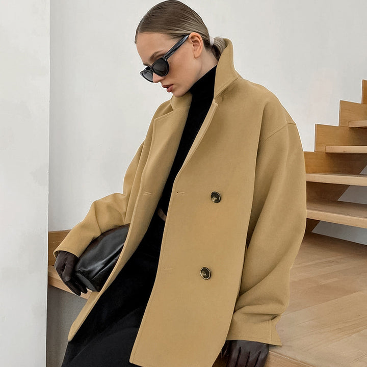 Dame Elegant Oversized Uldjakke med dobbelt knaplukning og praktiske lommer Stilla