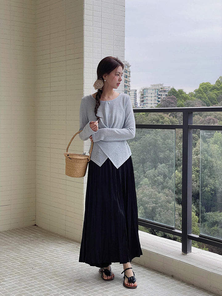Dame elegant plisseret maxiskørt i skinnende materiale Stilla