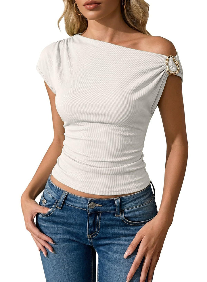 Dame asymmetrisk top med mode skulderdesign Skovae