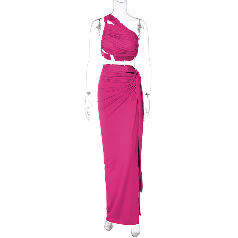 Dame Elegant Wrap Kjole med ensidig Skulderdesign Skovae