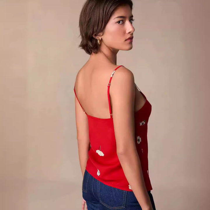 Dame top med floralt design og filigrane stropper Stilla
