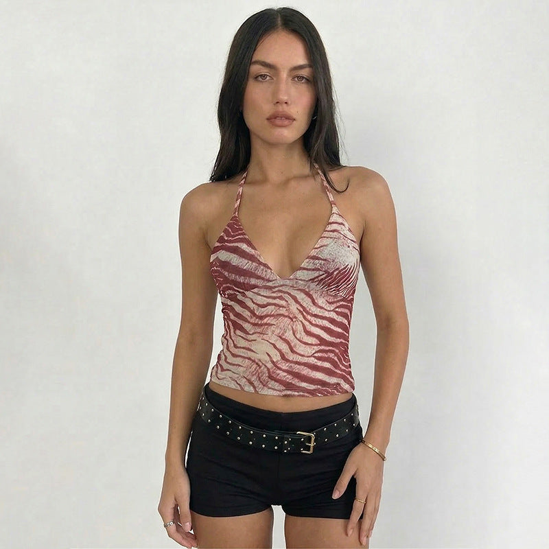 Damen Halter-Top mit exotischem Tiermuster und figurbetontem Schnitt Skovae