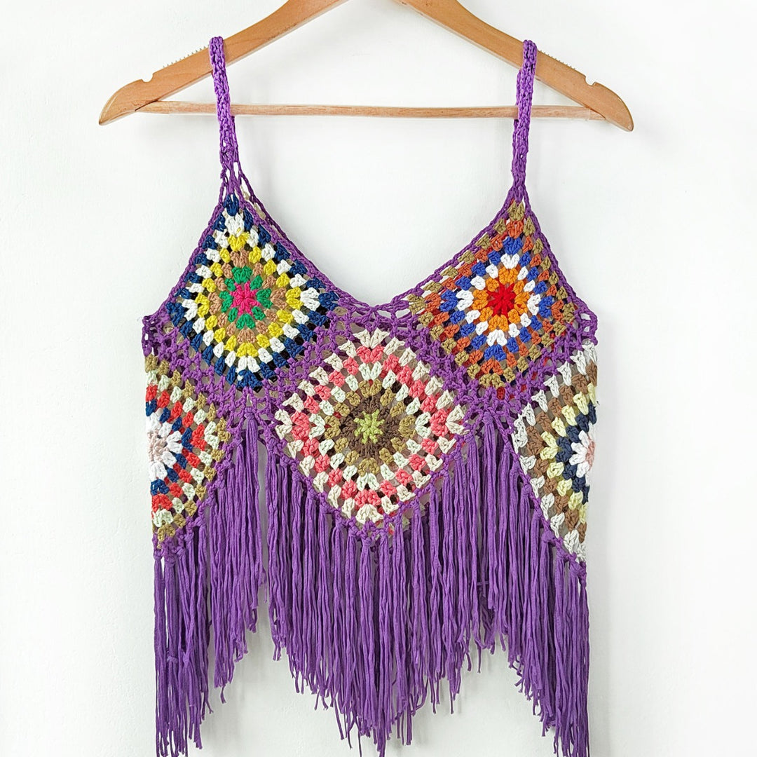 Dame hæklet Crop Top med frynse-detalje Stilla