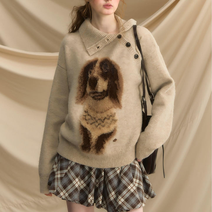 Kvindernes hyggelige rund hals sweater med dyremotiv Stilla