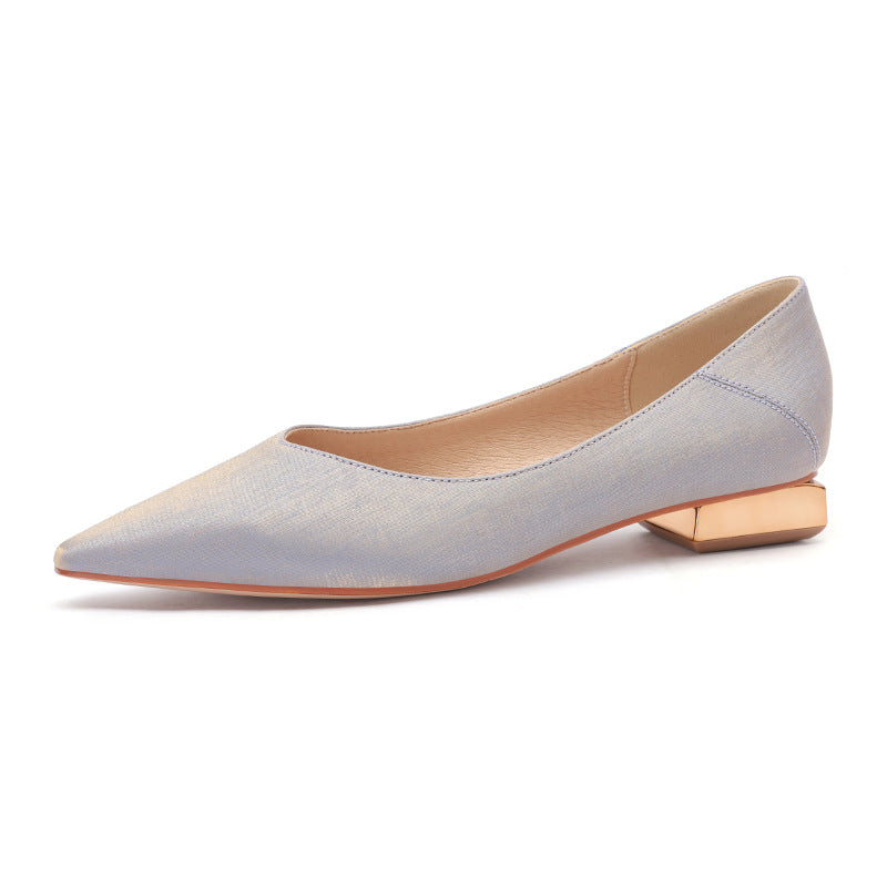 Femme Elegante Spids-Tå Hæl-Flade med Metallisk Detalje Stilla