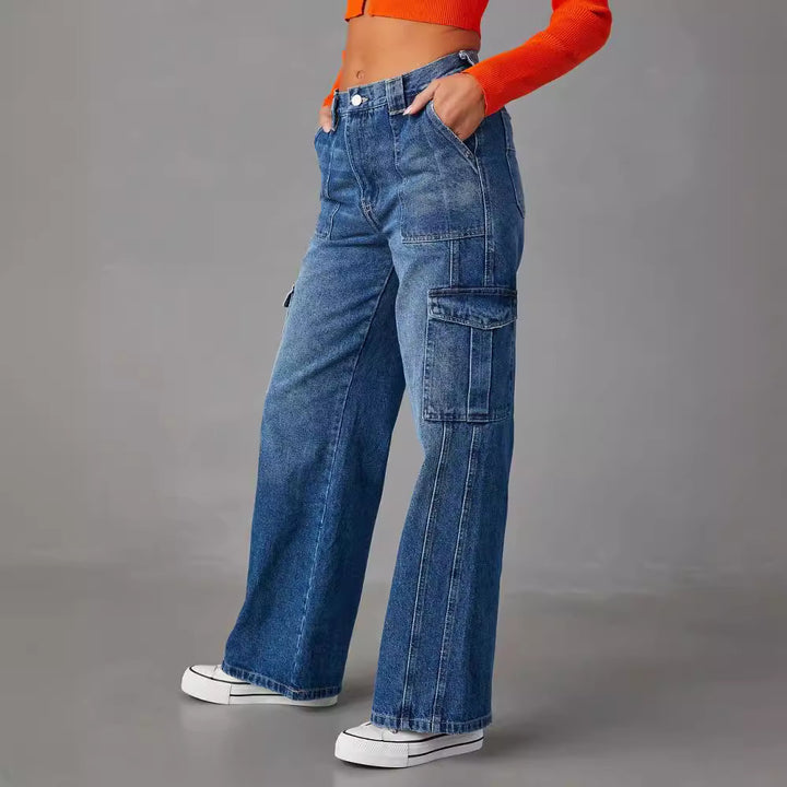 Dame Cargo-jeans i en afslappet løs pasform med praktiske lommer Stilla