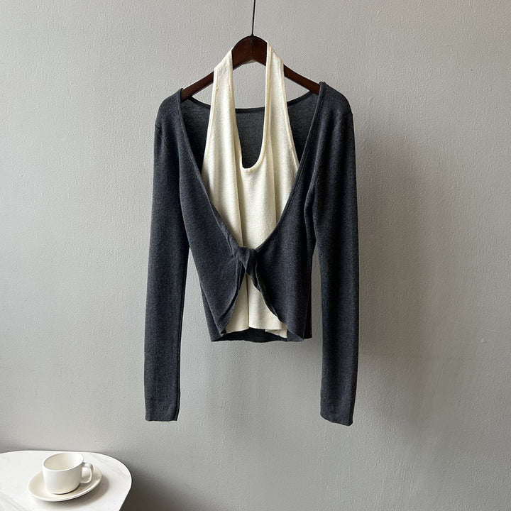 Dame indpakningsoverdel med twist-detalje og elegant kreppstoff Stilla