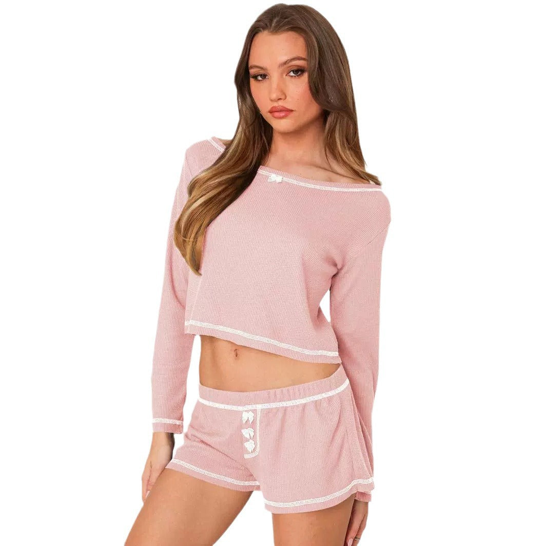 Dame bomulds-pyjamasæt med crop-top og shorts Stilla