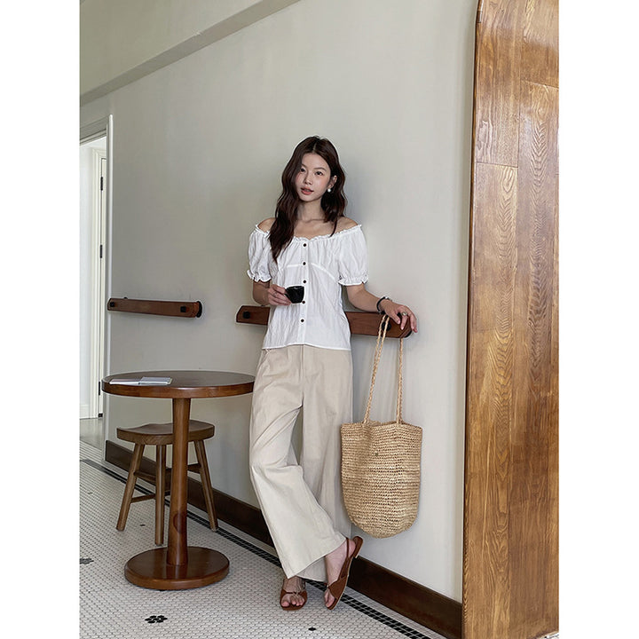 Dame bred High-Waist Bukser i urbant stil med elastisk talje og sidelommer Stilla