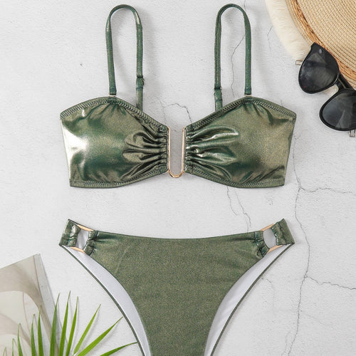 Dame Skinnende to-delt bikini med elegant udsmykning Skovae